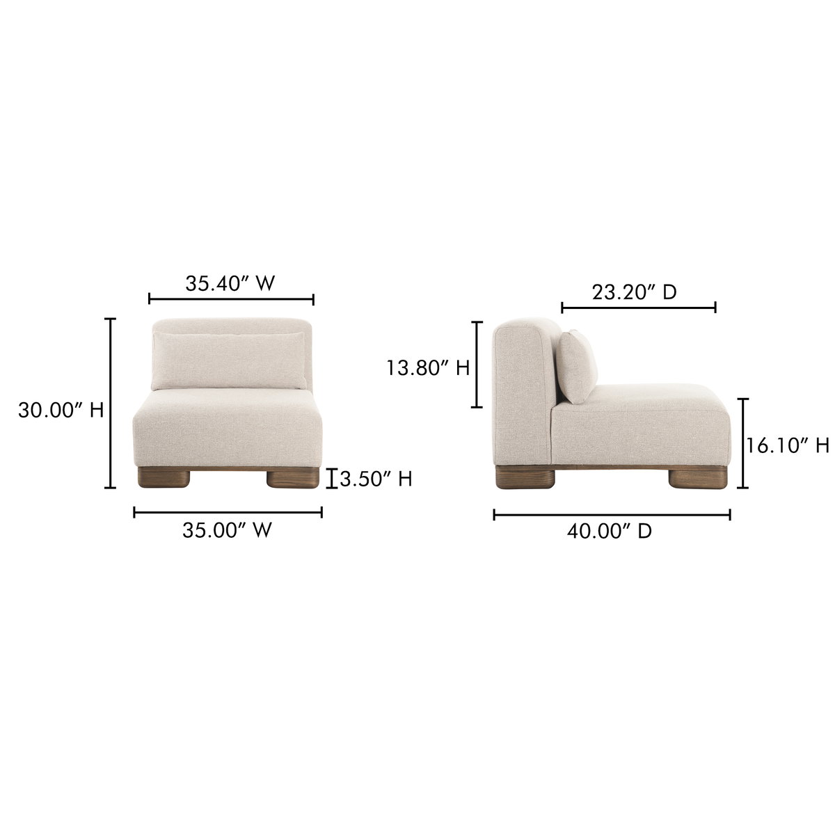 June Slipper Chair Oatmeal, Accent Chair by Moe's Home, 35" width x 30" height x 40" depth View 12
