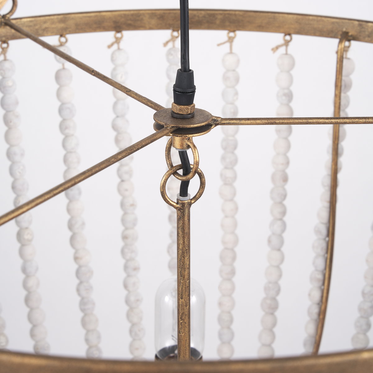 Rhone Gold Metal and Wood Beaded Chandelier, by Mercana, 26.38" length x 26.38" width x 88.58" height View 7