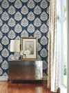 Teardrop Damask Navy Wallpaper, by York Wall, 27' length x 2'3" width x 0.02" depth thumbnail 3