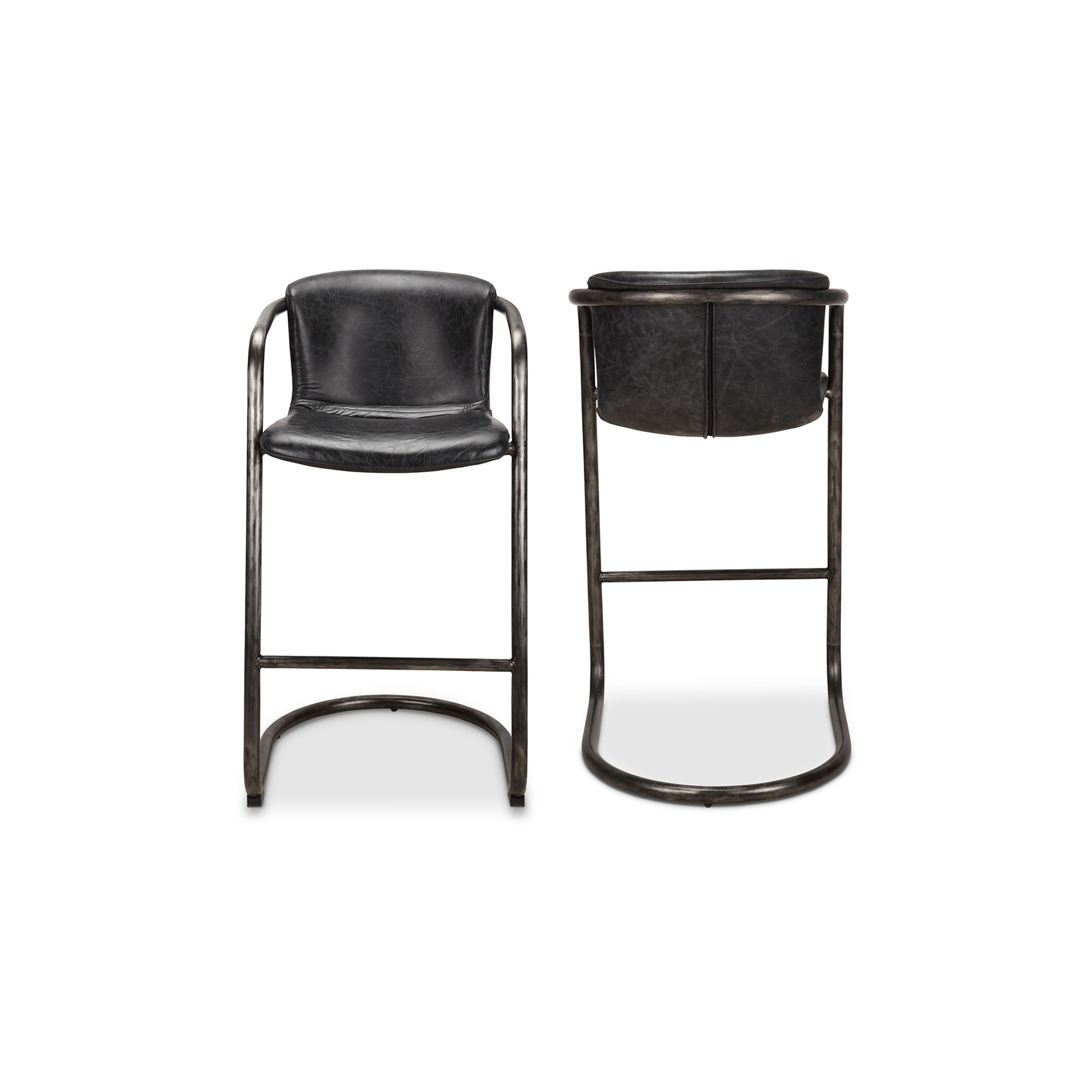 Freeman Barstool Onyx Black Leather - Set Of Two, Counter & Bar Stool by Moe's Home, 22" width x 40" height x 24" depth View 2