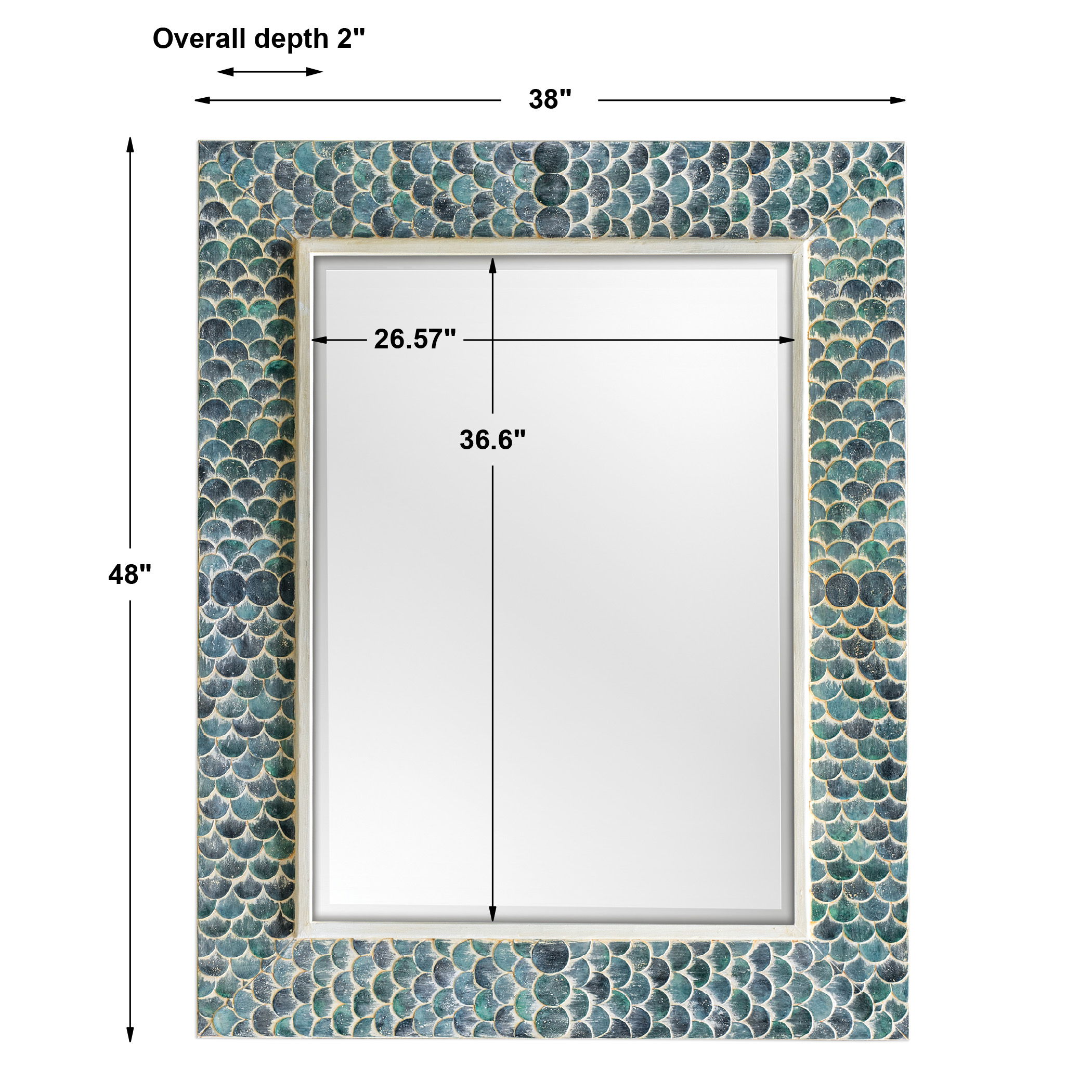 Makaria Coastal Blue Mirror, by Uttermost, 38" width x 48" height x 2" depth View 3