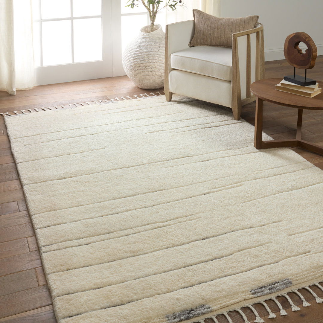 Keoka Striped Hand-Knotted Wool Area Rug in Cream/Gray large image 