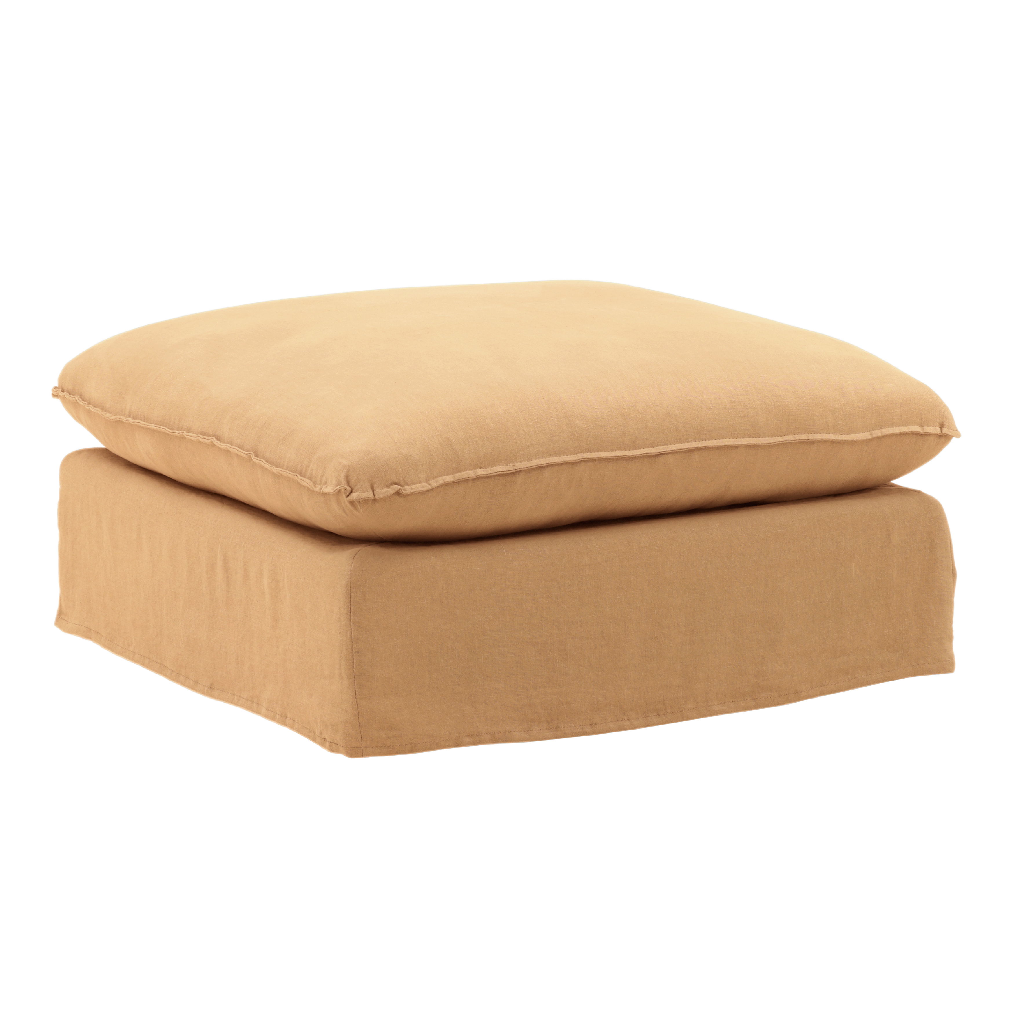 Vivian Ottoman Slipcover Wheat, Sofas & Sectional by Dovetail, 35.43" width x 18.9" height x 35.43" depth