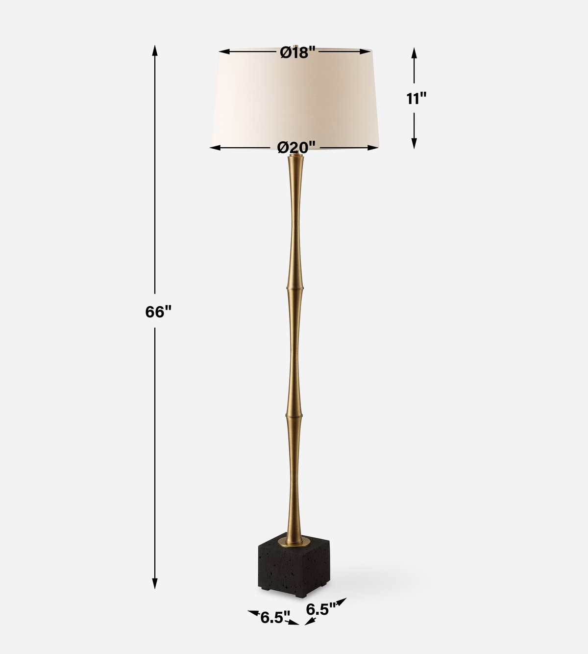 Shino Antique Brass Floor Lamp, by Uttermost, 20" width x 66" height x 20" depth View 3