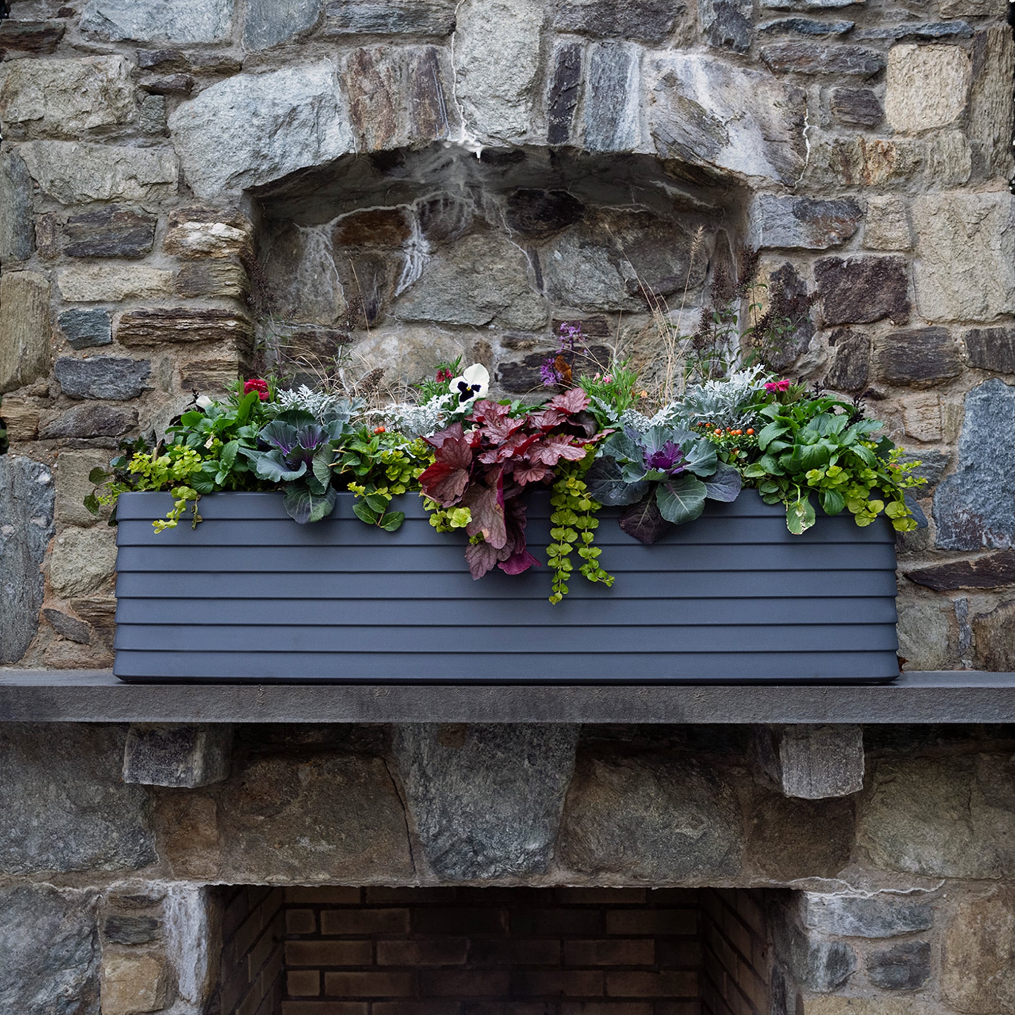 TruDrop Slat Self Watering Windowbox, Cloud White, Large, Planter by Crescent Garden, 12.6" width x 12" height x 46.69" depth View 4