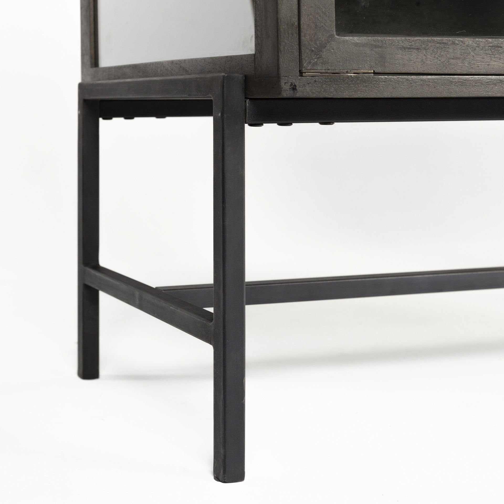 Arelius  36L x 18W Black-Brown Wood, Black Metal Base with 2 Glass Doors Accent Cabinet large image 