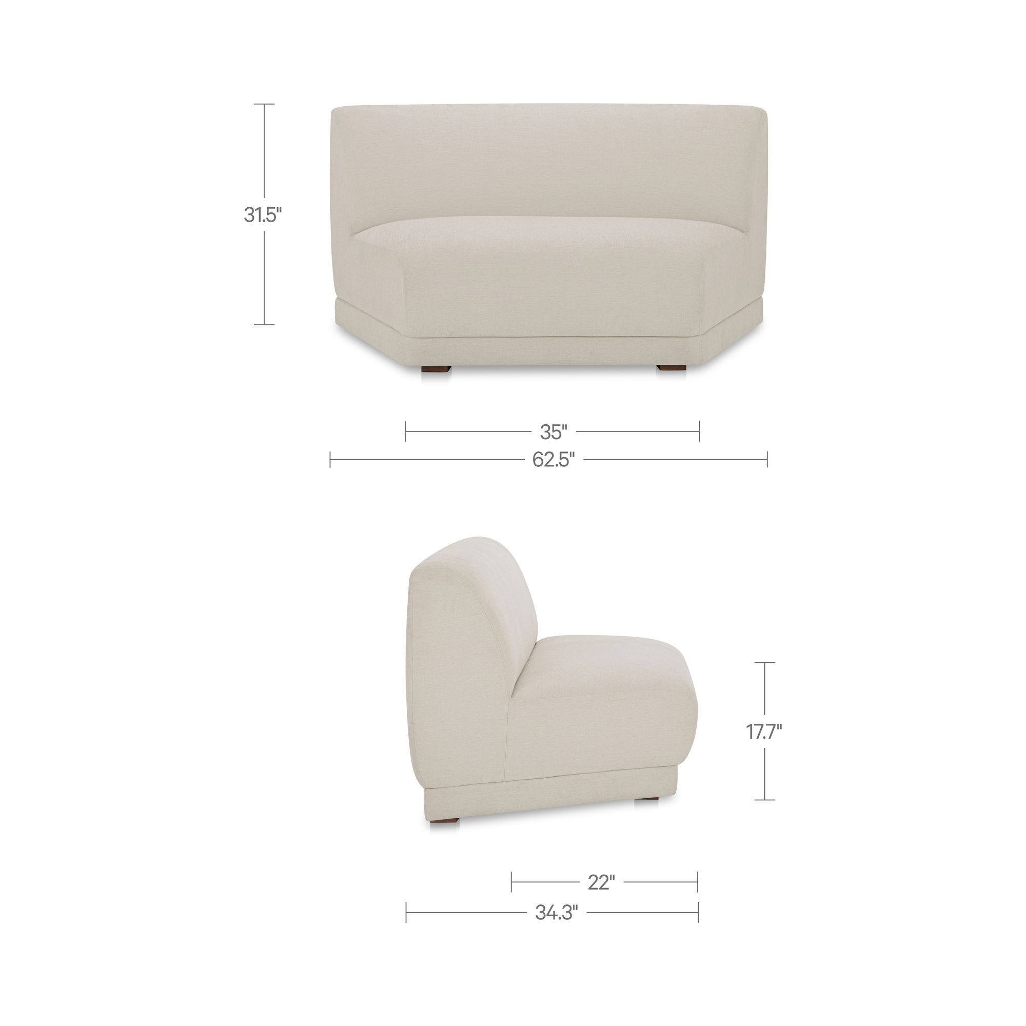 Fraser Wedge Slipper Chair Off White, Accent Chair by Moe's Home, 62.5" width x 31.5" height x 34.3" depth View 8