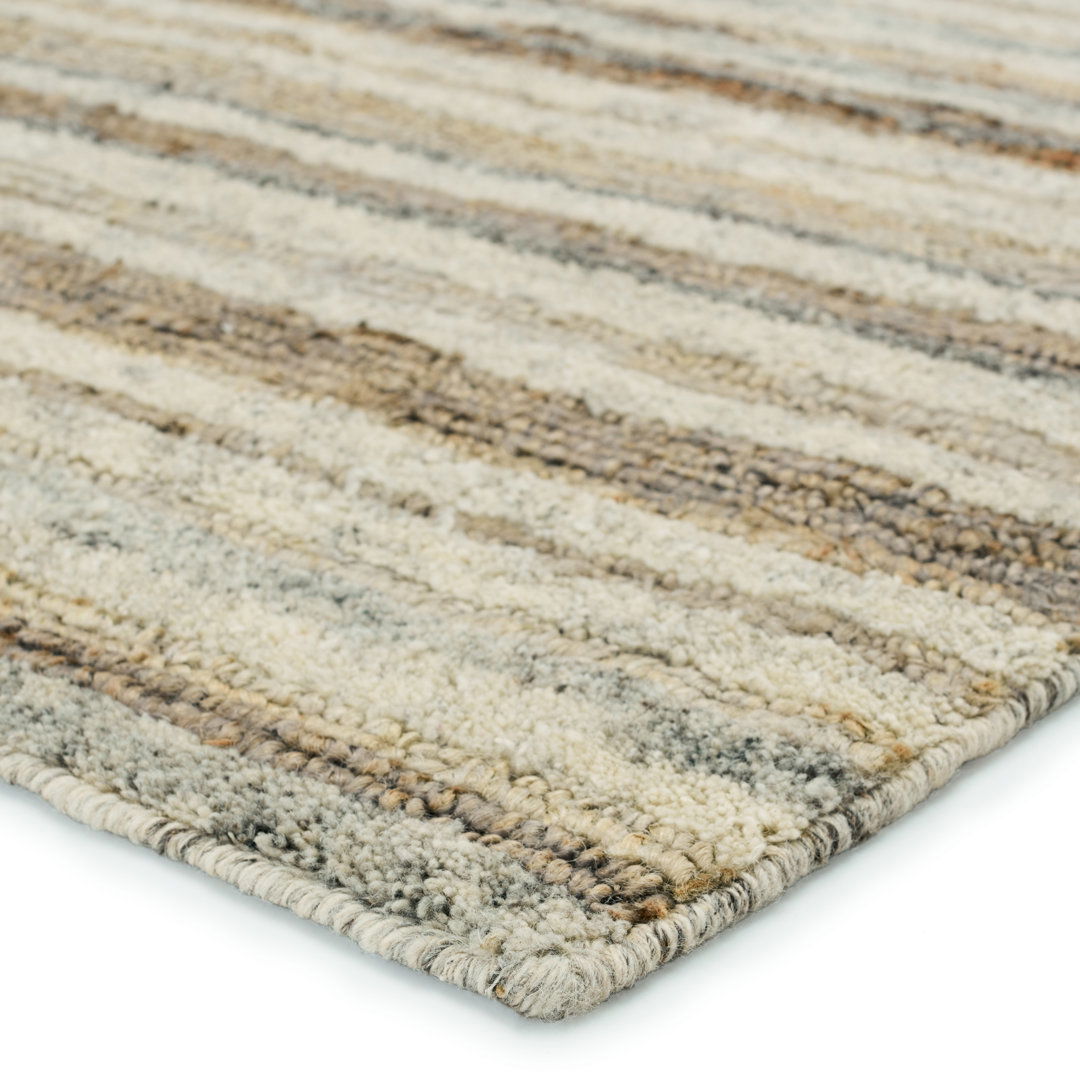 Tikka Handmade Striped Cream/ Gray Area Rug (10'X14') large image 