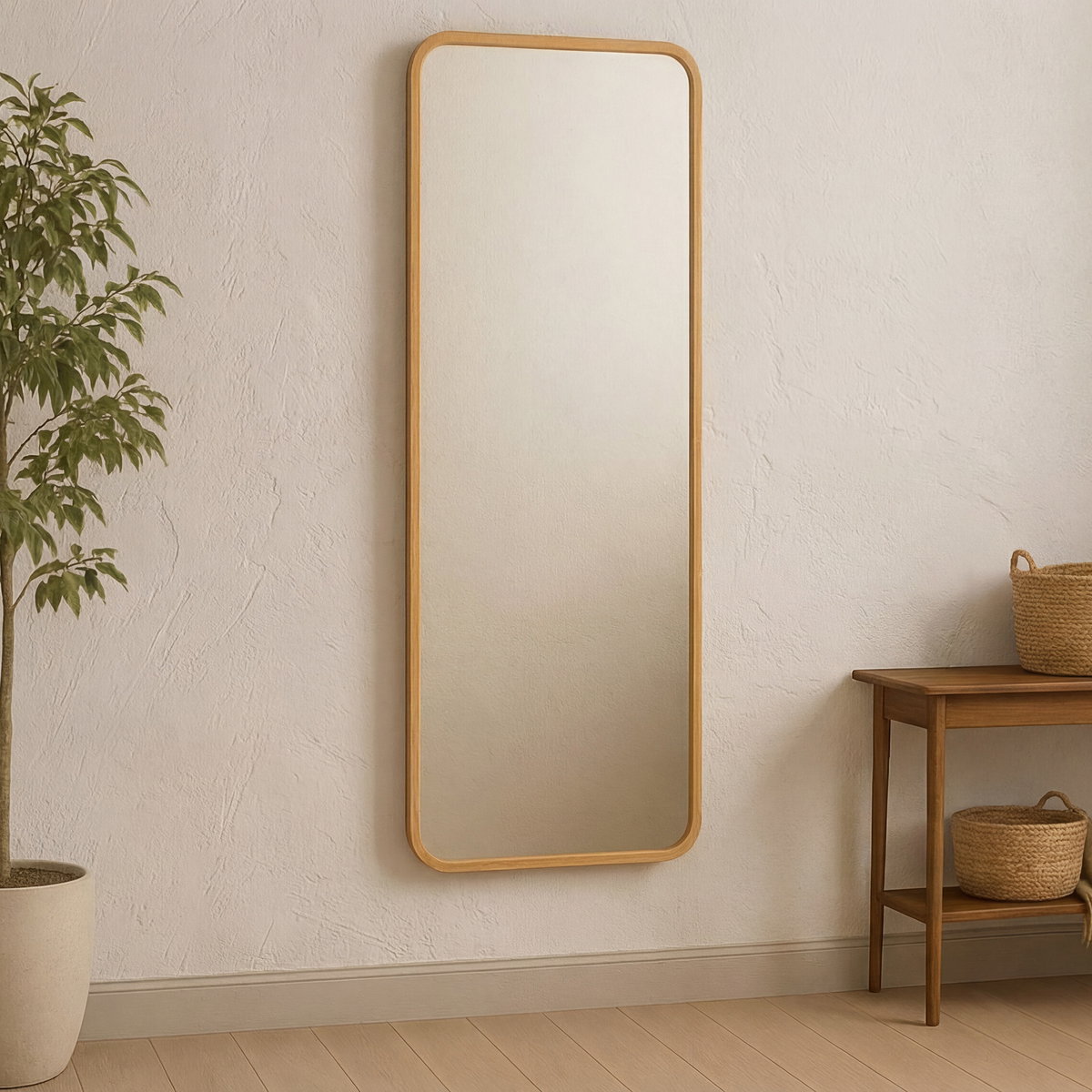 Kai Floor Mirror Oak, by Moe's Home, 32" width x 68" height x 1.8" depth View 5