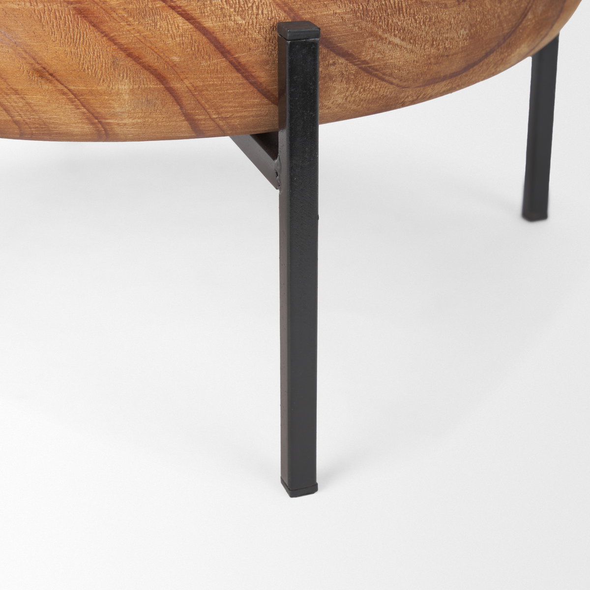 Wally Round Medium Brown Wood with Matte Black Metal Stand Trays, Decorative Tray by Mercana, 14.25" length x 14.25" width x 6.75" height View 8