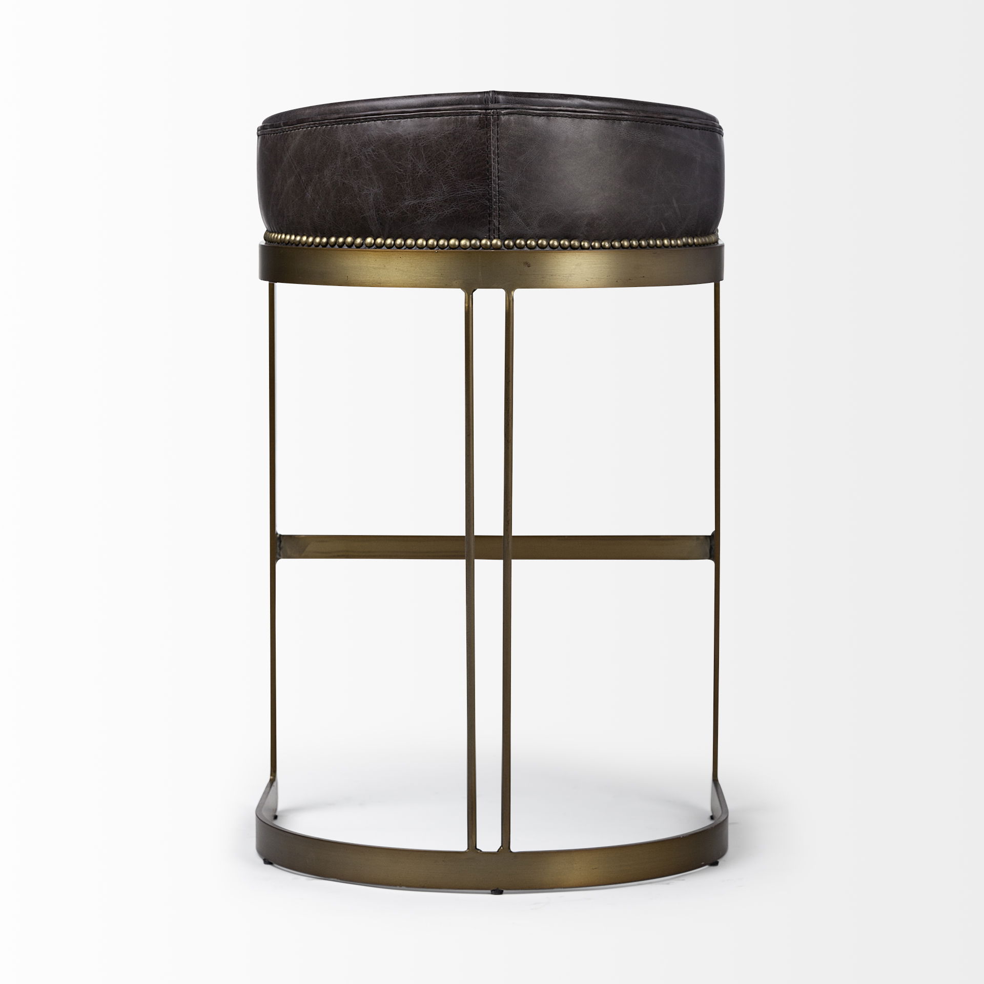 Hollyfield II Black Leather Seat Gold Metal Base Bar Stool, Counter & Bar Stool by Mercana, 20.5" length x 19.7" width x 32.7" height View 6