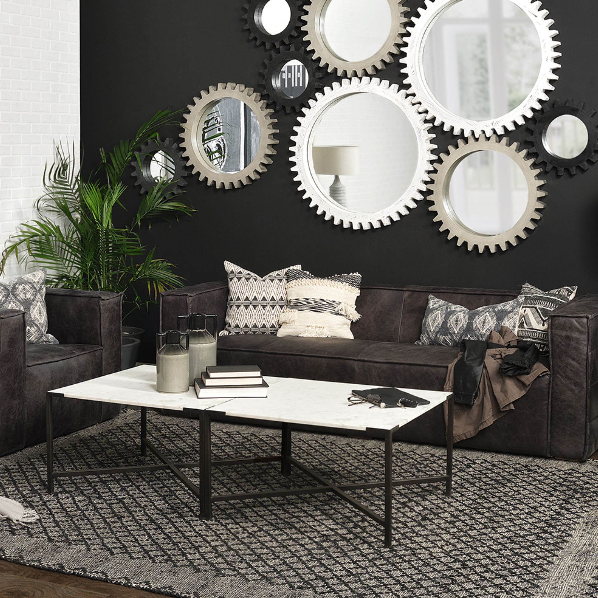 Lucas 30x30 White Marble Top Black Metal Base Coffee Table large image 