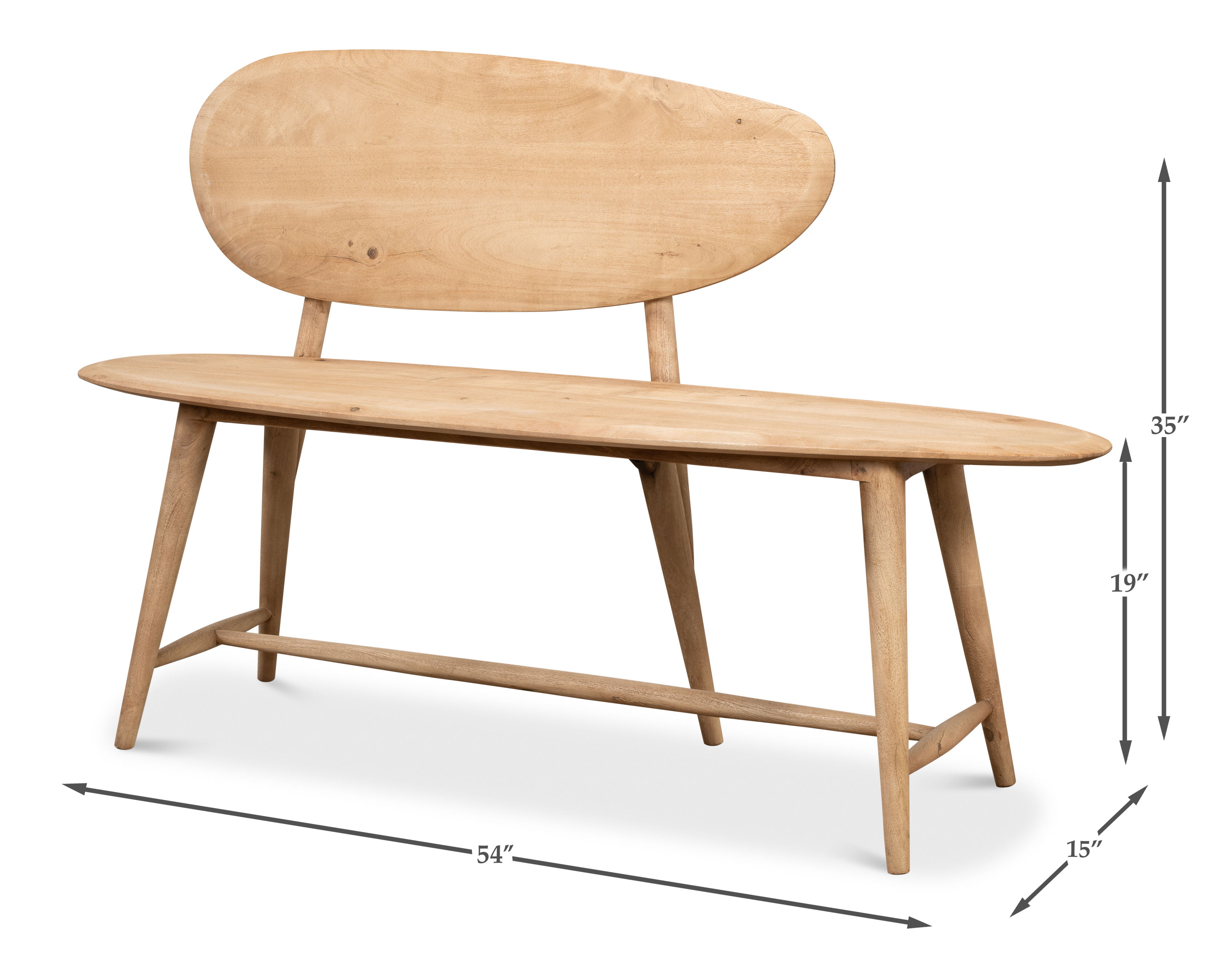 Pebble Bench (1 Back) Lionskin Finish, Seating by Sarreid, 54" length x 15" width x 35" height View 14