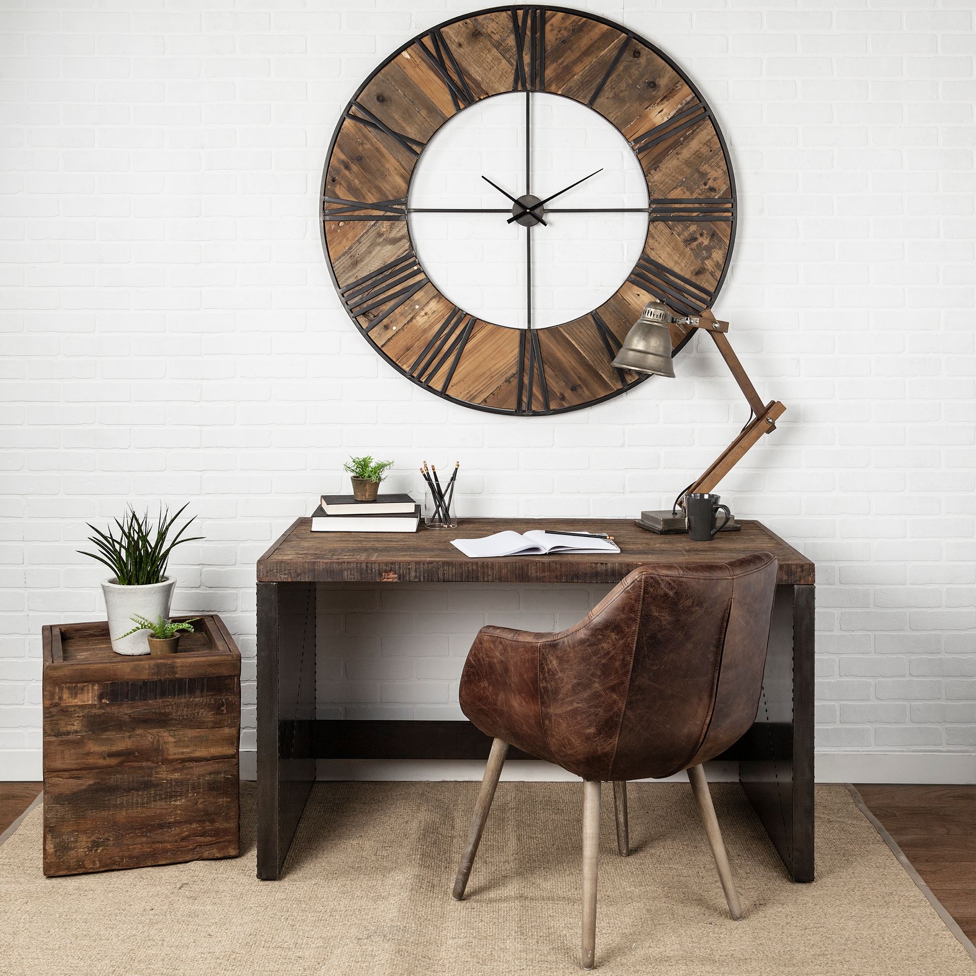 Orwell 52L x 28W Brown Wood Top Metal Cladded Frame Office Desk, by Mercana, 56" length x 28" width x 30" height View 2