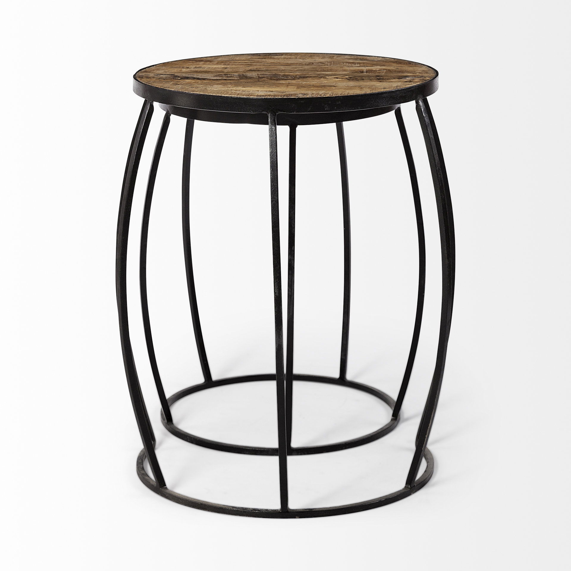 Clapp IV (Set of 2) 20L x 20W Brown Round Wood Top with Black Iron Frame Nesting Accent Tables, Side & End Table by Mercana, 20" length x 20" width x 26" height View 6