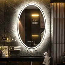 Online Designer Bathroom Molly Frameless Front Light and Backlit 3 Colors Dimmable Anti-Fog Oval Wall Bathroom Vanity Mirror