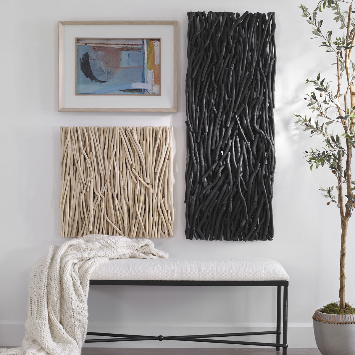 Gathered Teak Square Bleached Wood Wall Decor, Art by Uttermost, 24" width x 24" height x 3" depth View 2