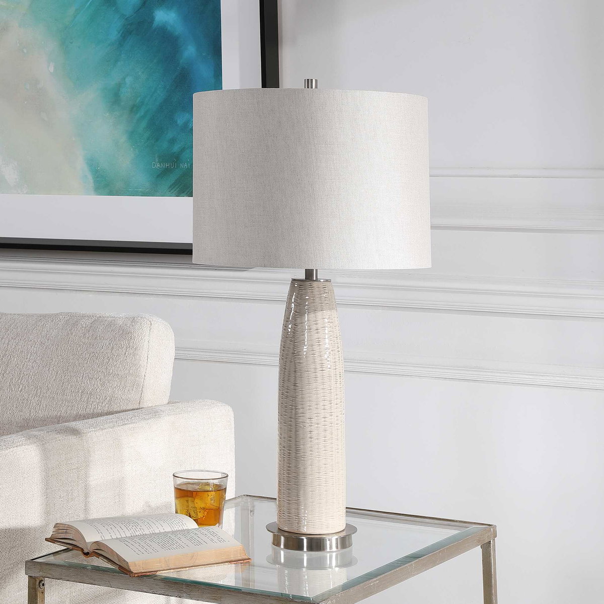 Delgado Light Gray Table Lamp, by Uttermost, 14" width x 27" height x 14" depth View 4