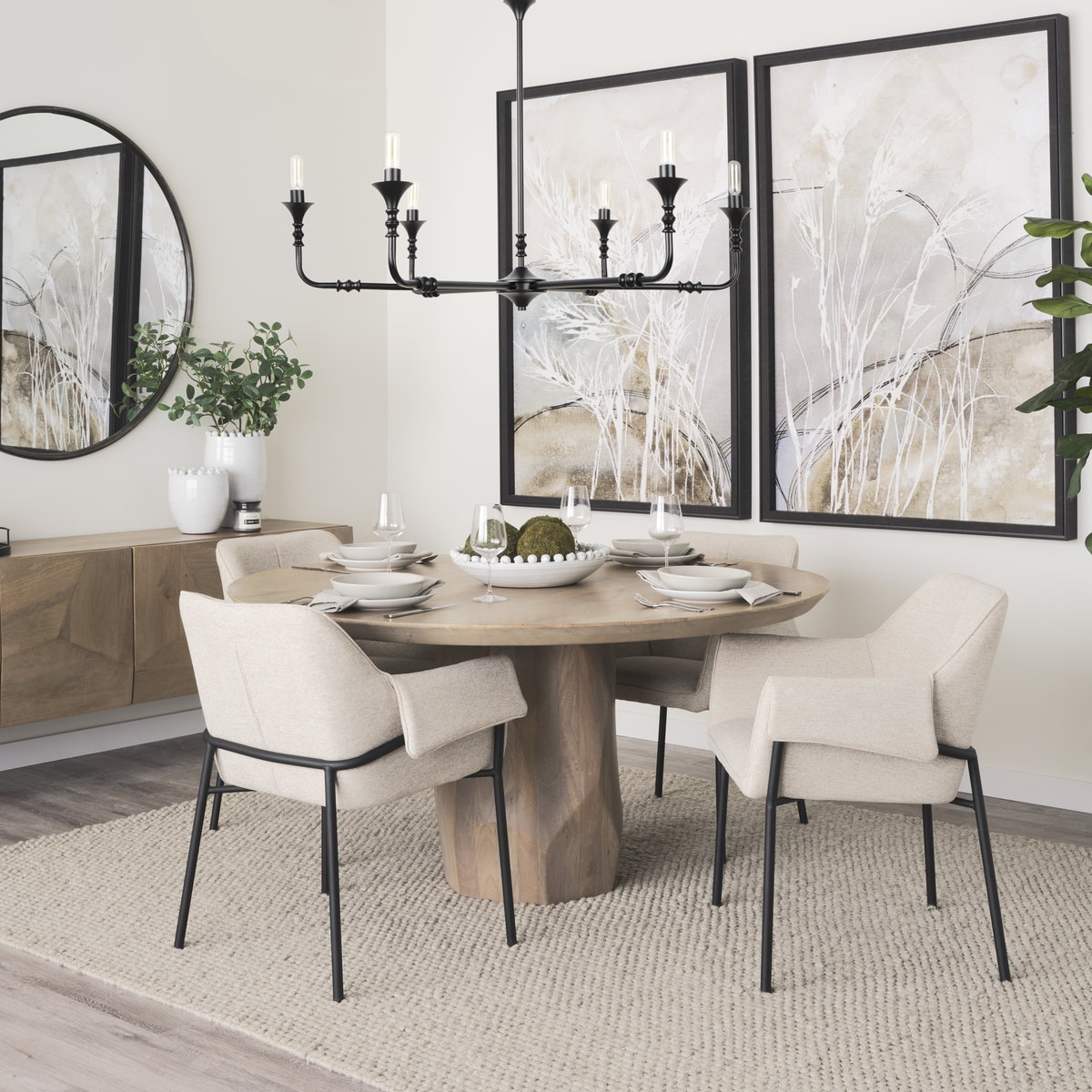 Brently Curved Back Dining Arm Chair | Oatmeal Fabric with Metal, Dining Chair by Mercana, 24.5" length x 29.5" width x 32.5" height View 2