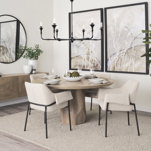 Brently Curved Back Dining Arm Chair | Oatmeal Fabric with Metal