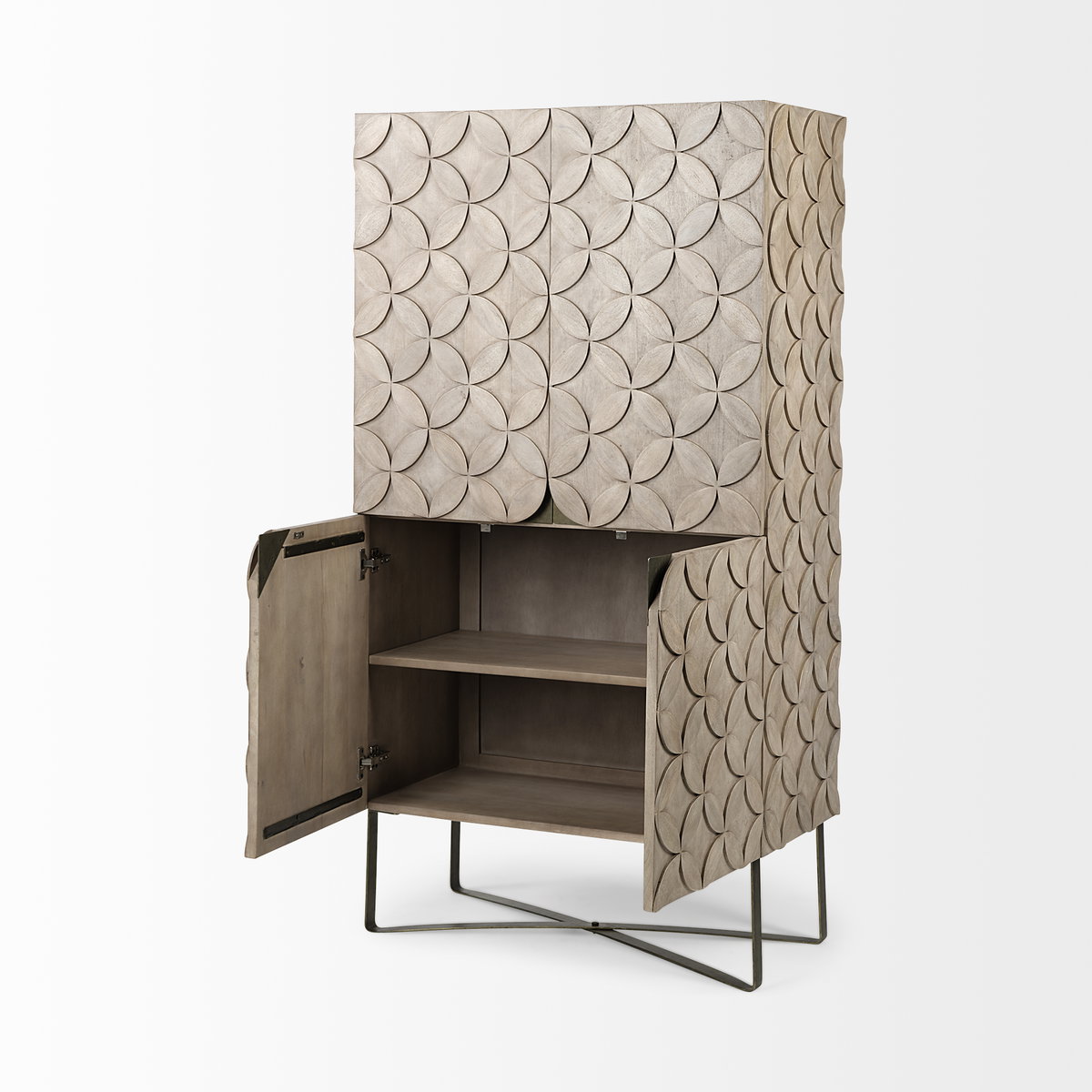 Excelsior II 68.1' H Light Brown Wood Gold Iron Base Storage Cabinet, Cabinets & Sideboard by Mercana, 36.22" length x 18.25" width x 66" height View 6