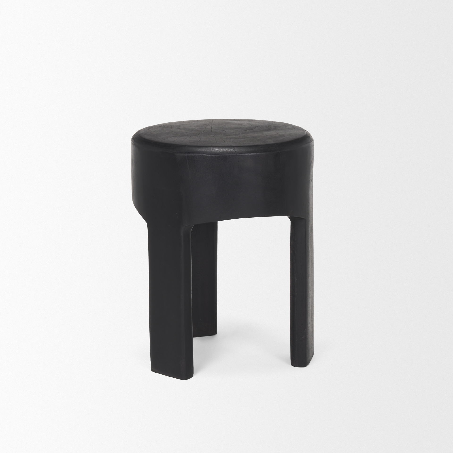 Riya Solid Black Wooden Stool, Ottoman by Mercana, 15" length x 15" width x 19" height View 7