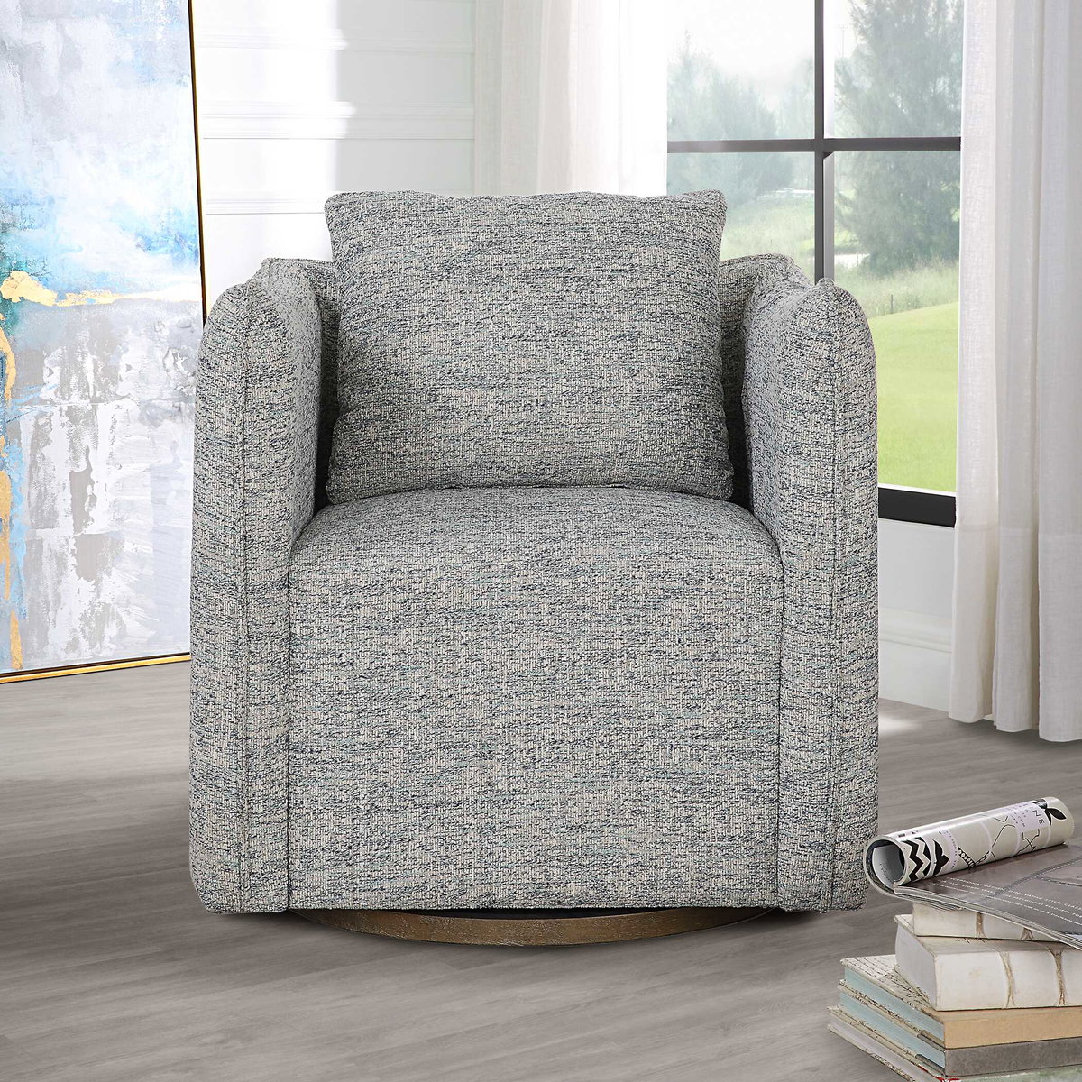 Corben Blue Swivel Chair, Accent Chair by Uttermost, 30" width x 30" height x 30" depth View 4