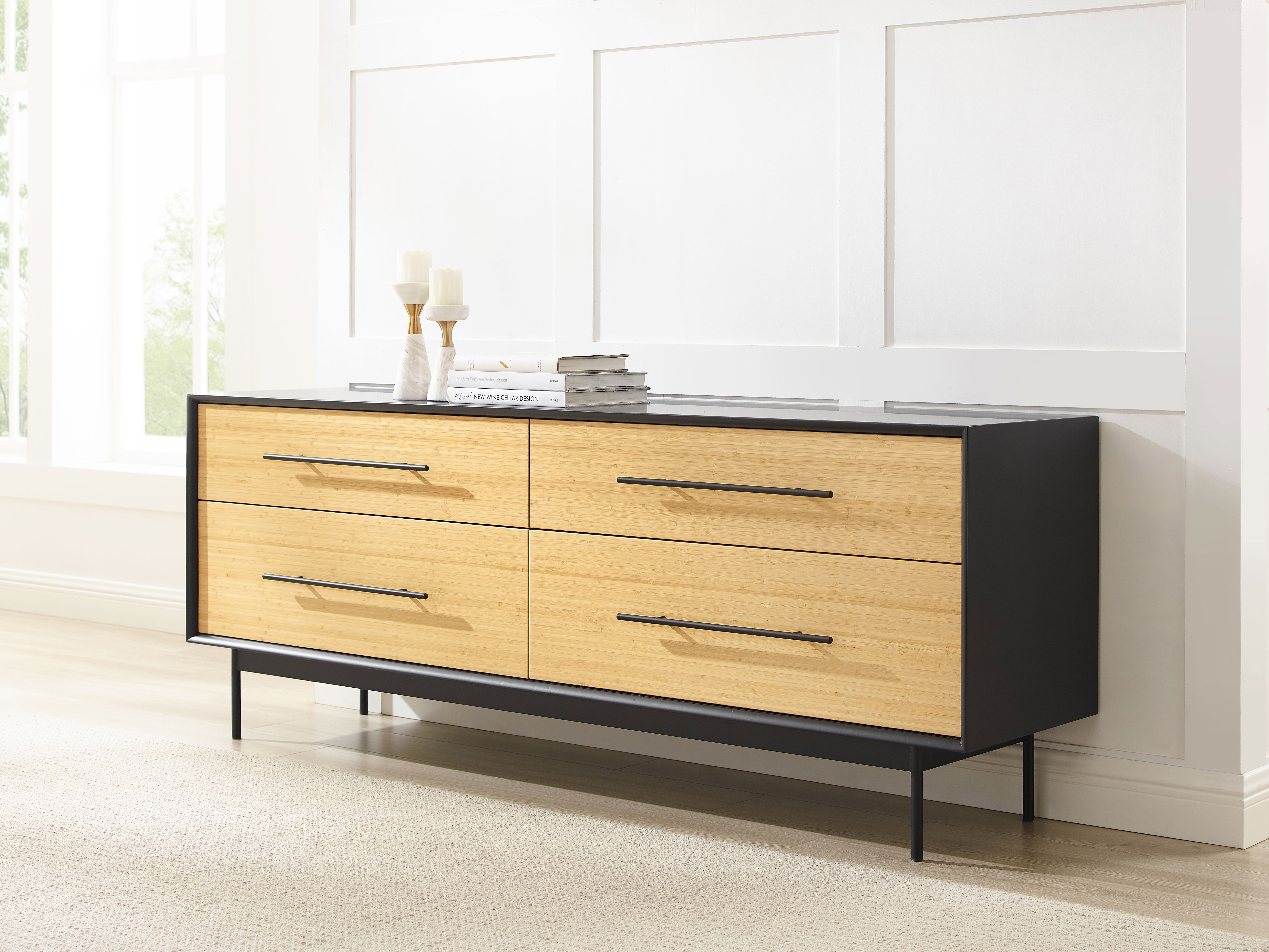 Santa Cruz 4 Drawer Double Dresser, Wheat, by Greenington, 18" length x 73.5" width x 28" height View 4