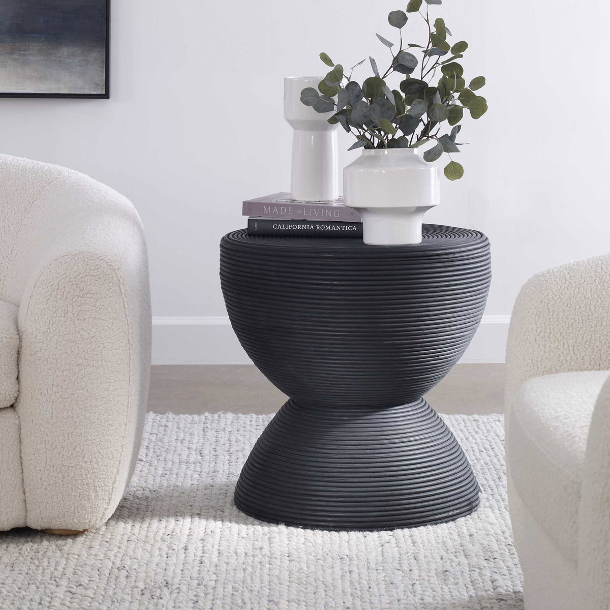 Bongo Black Rattan Side Table, Side & End Table by Uttermost, 22" width x 22" height x 22" depth View 4