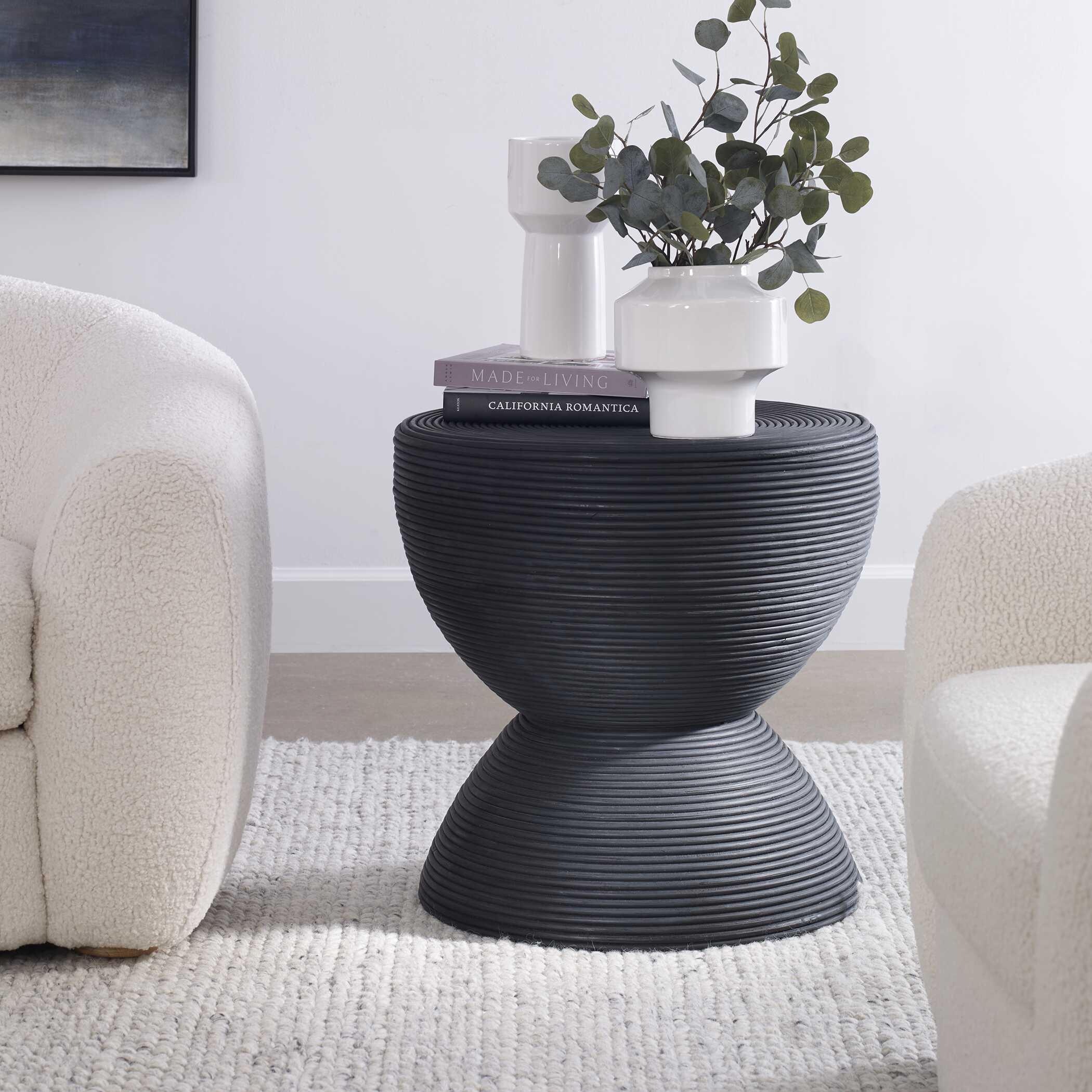 Bongo Black Rattan Side Table large image 
