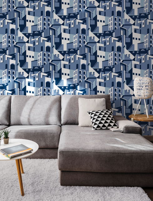 Arch Architectural Blue Peel & Stick Wallpaper