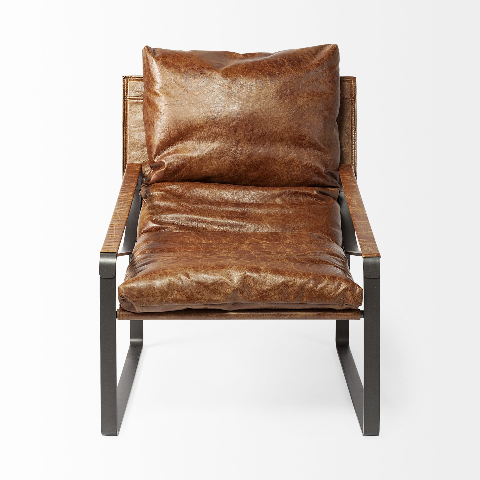 Hornet I  Brown Leather Unibody Seat with Black Metal Frame Accent Chair, by Mercana, 27" length x 35" width x 36" height View 4