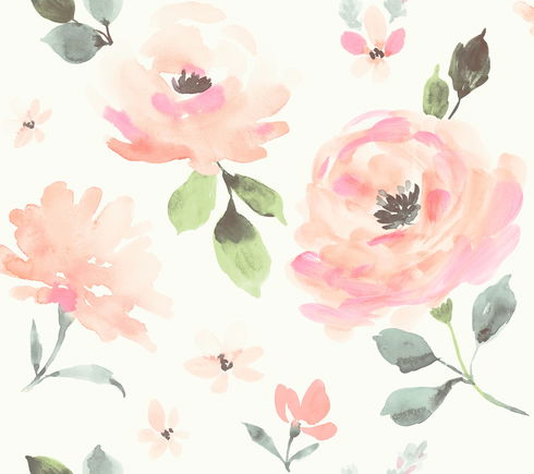 Watercolor Blooms Coral Peel & Stick Wallpaper