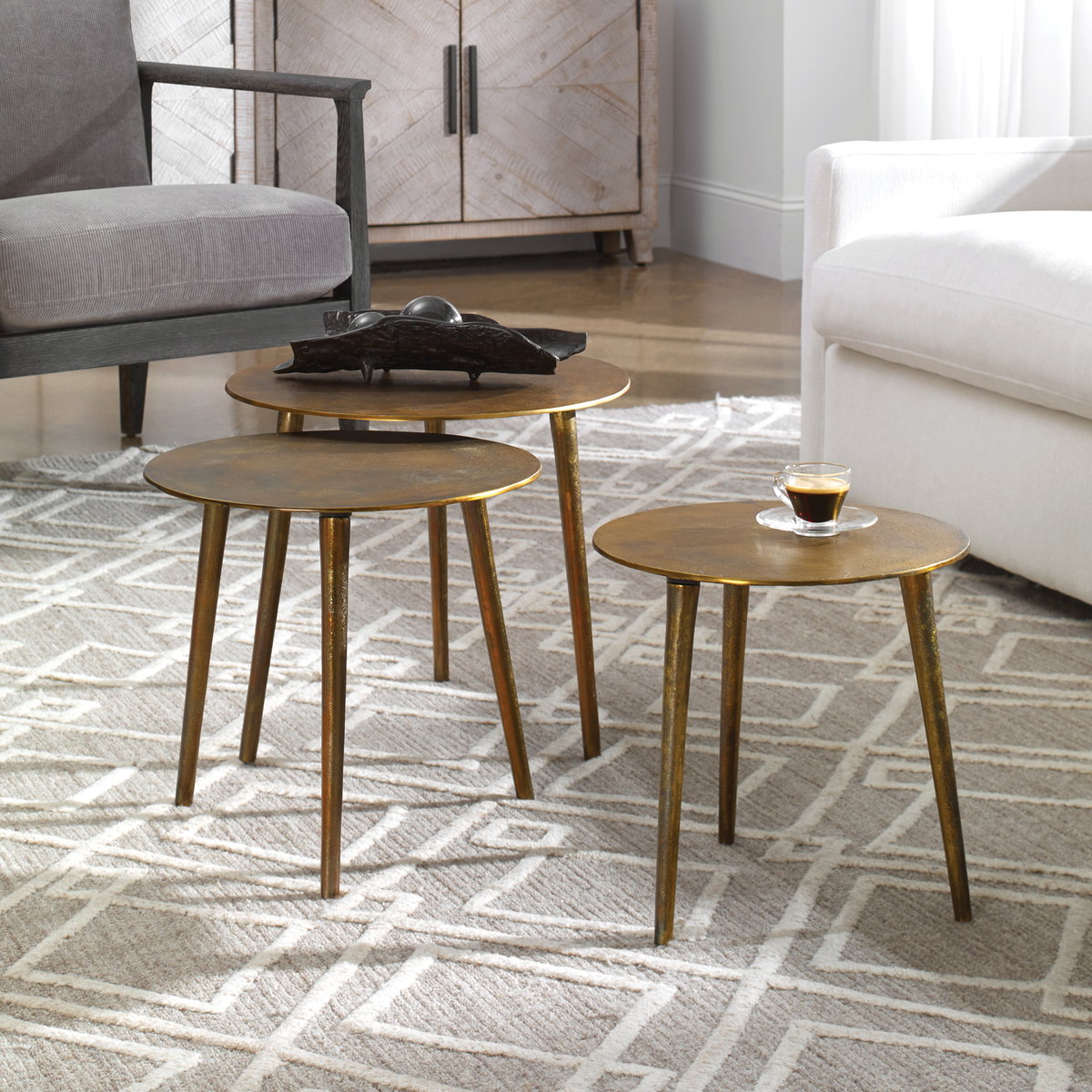 Kasai Gold Coffee Tables Set/3, by Uttermost, 18" width x 16.5" height x 18" depth View 2