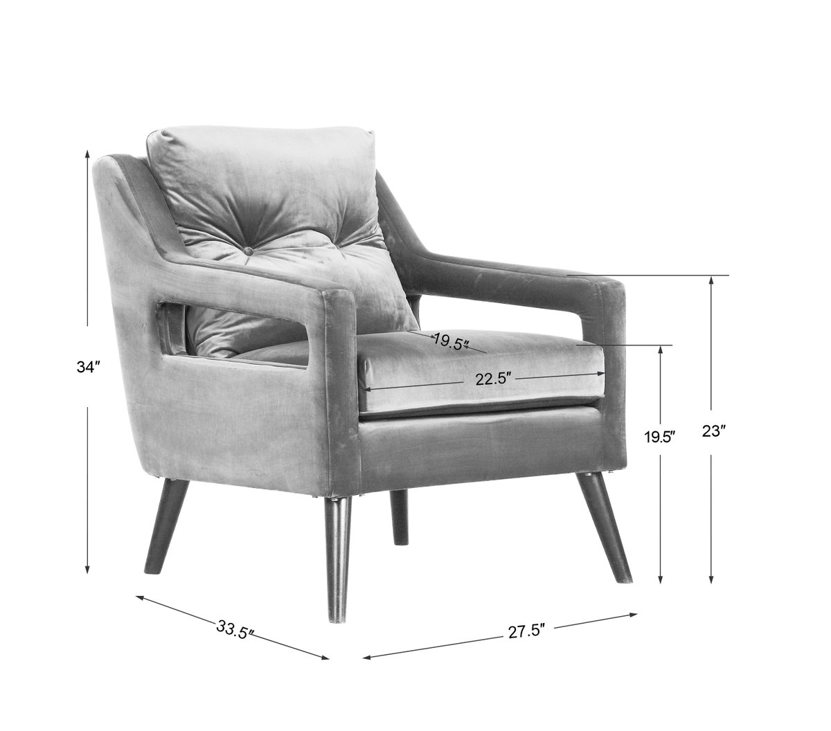 O'Brien Blue Velvet Armchair, Accent Chair by Uttermost, 28" width x 34" height x 34" depth View 3