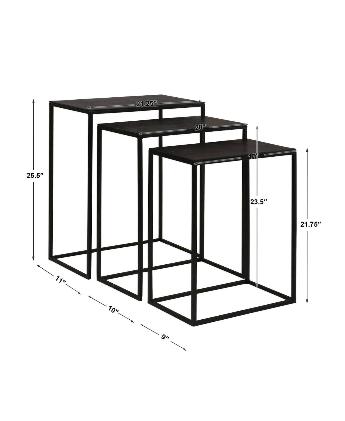 Coreene Iron Nesting Tables Set/3, Side & End Table by Uttermost, 21" width x 25.5" height x 11" depth View 3