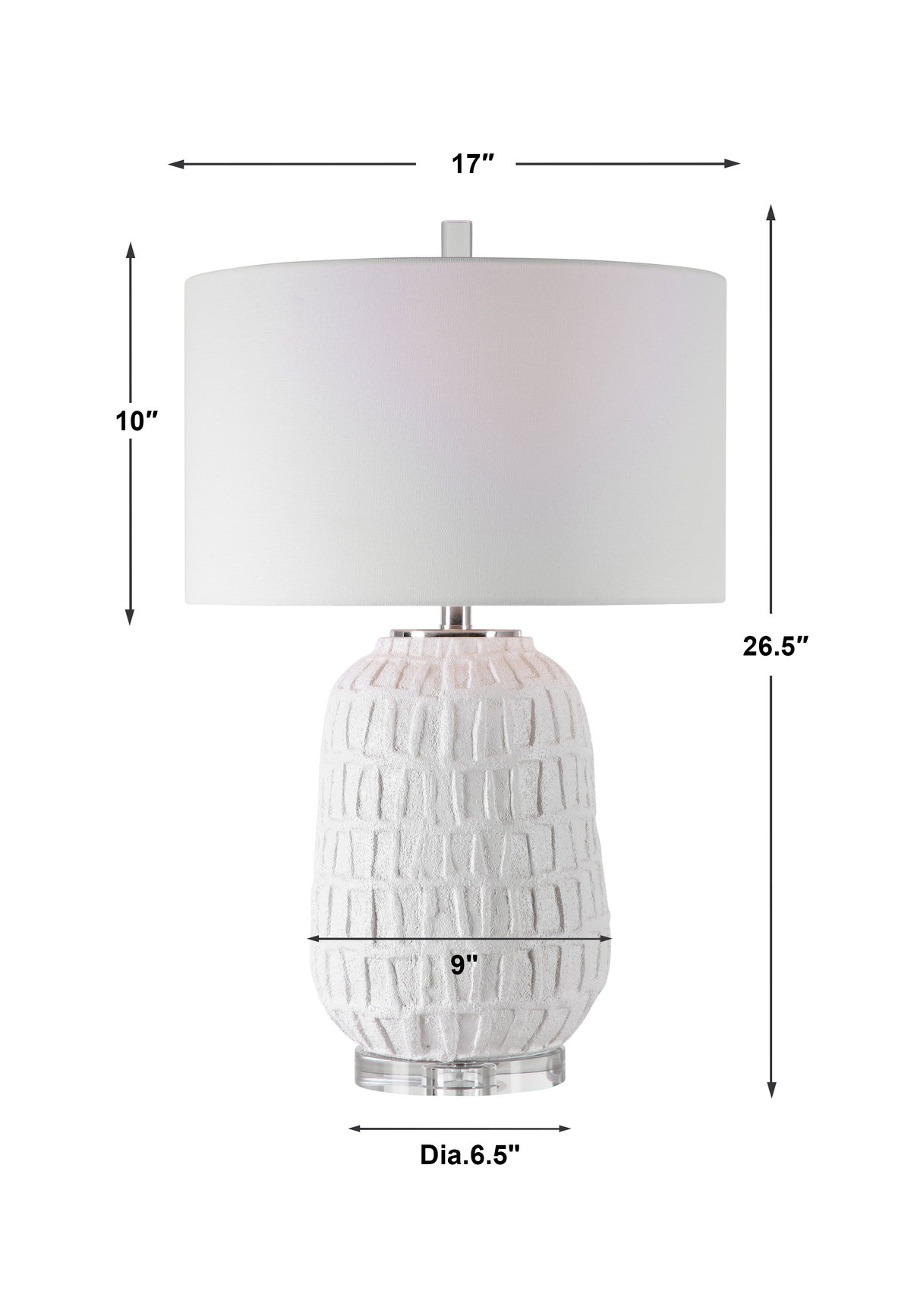 Caelina Textured White Table Lamp, by Uttermost, 17" width x 26.5" height x 17" depth View 3