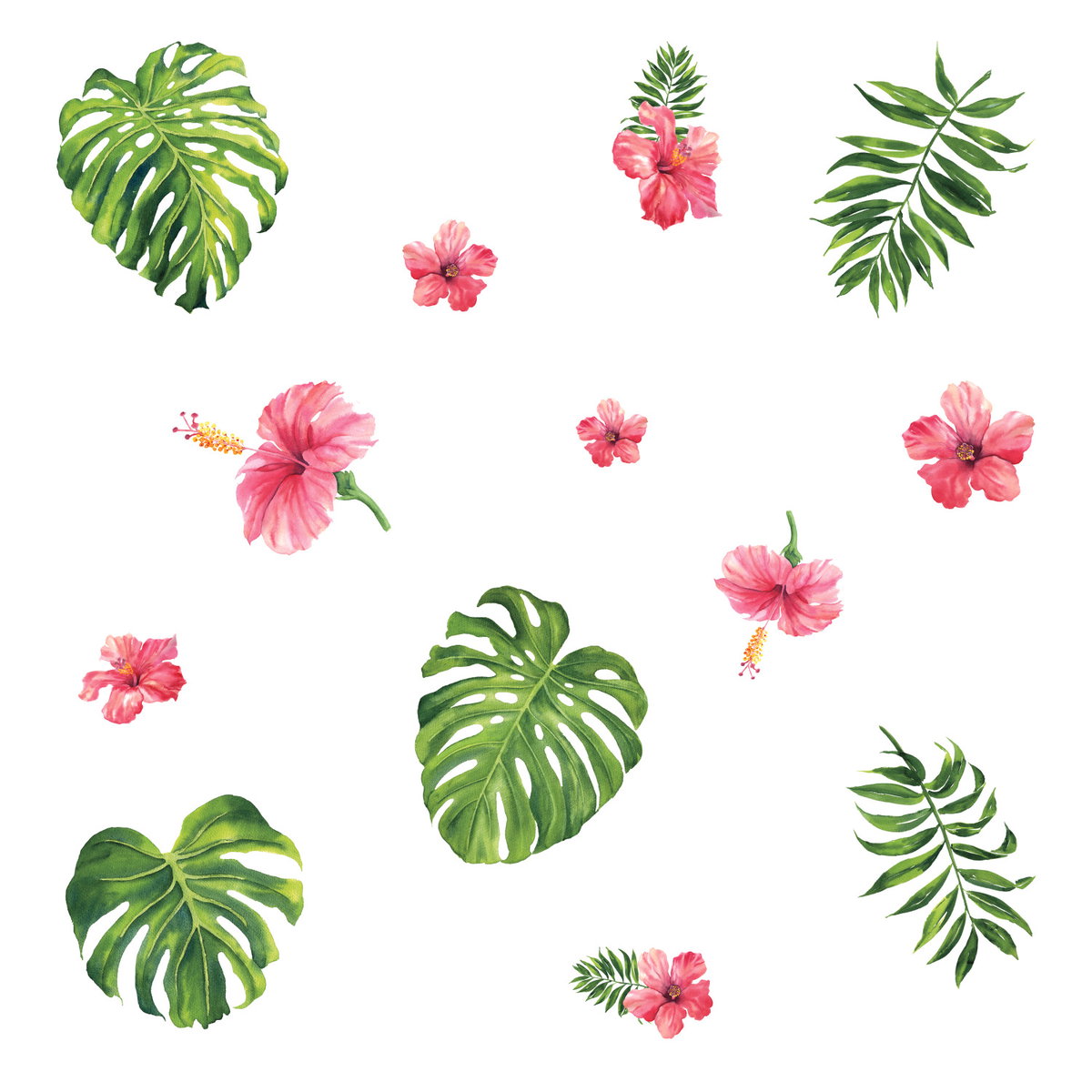 Tropical Hibiscus Flower Wall Decals, by York Wall, 1'4.8" length x 9" width x 2.7" depth