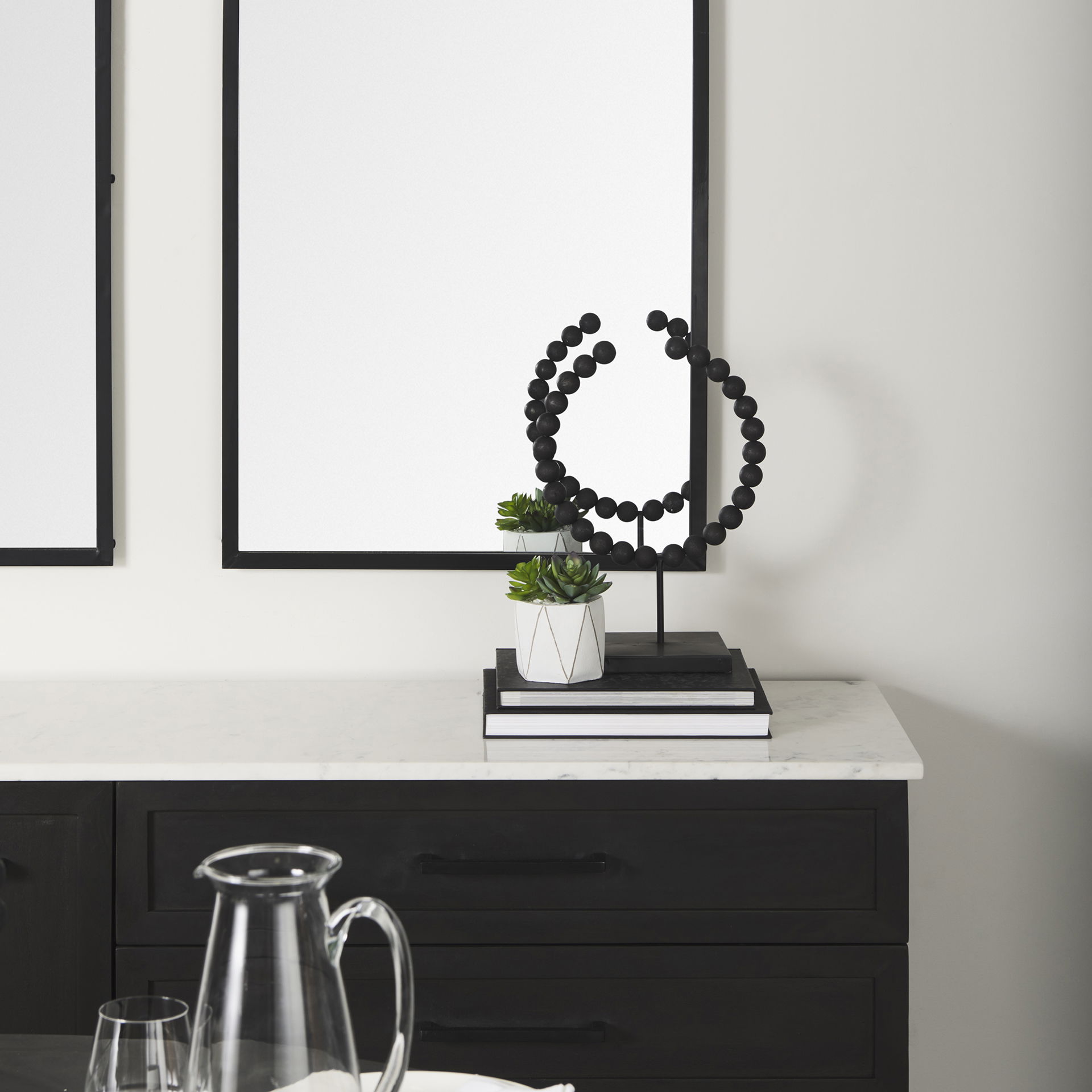 Tulane I (Small) 9L x 5W Black Beaded Broken Sphere Decorative Object, by Mercana, 9.45" length x 4.53" width x 11.61" height View 3