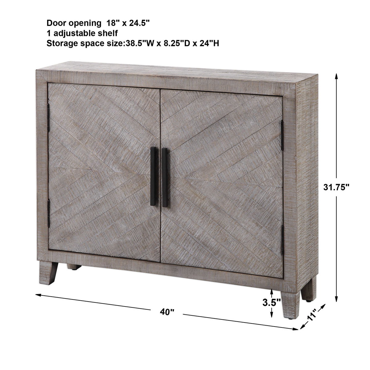 Adalind White Washed Accent Cabinet, Cabinets & Chest by Uttermost, 40" width x 31.75" height x 11" depth View 3