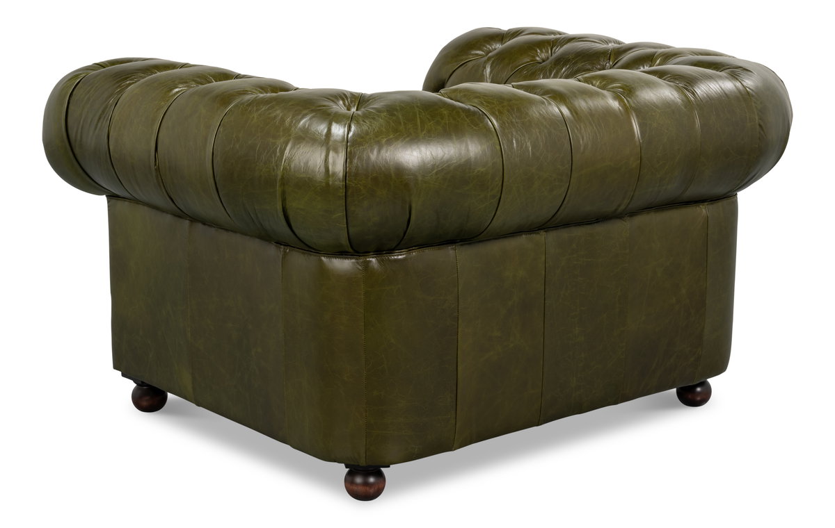 Savile Leather Chair,Green, Seating by Sarreid, 51" length x 39" width x 29" height View 11