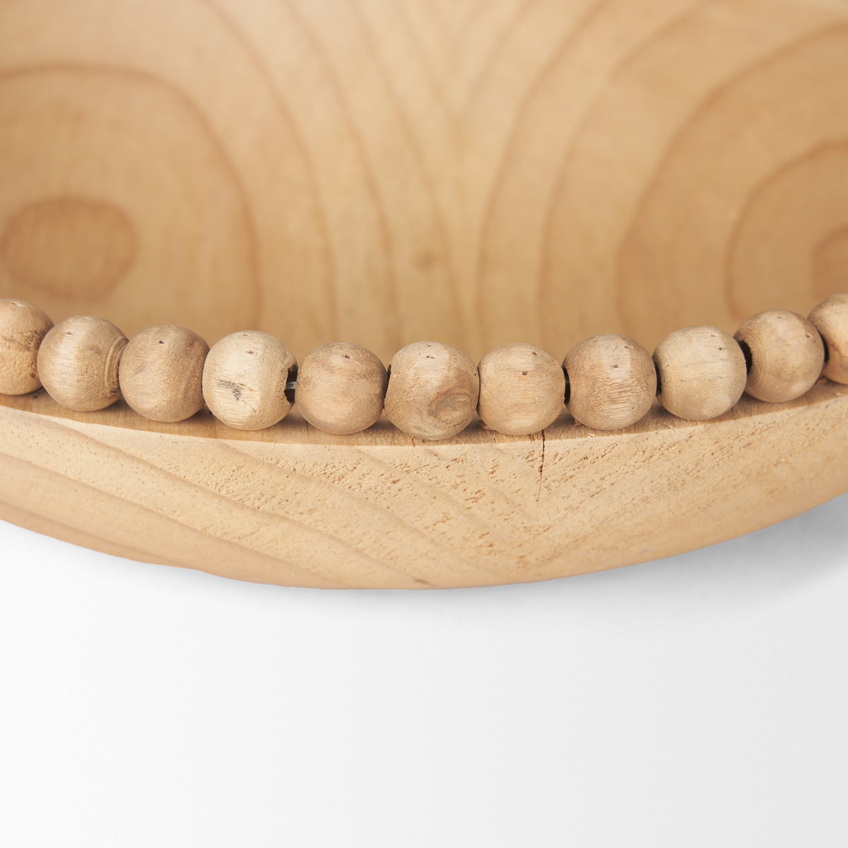 Wendell Light Brown Wood with Wood Bead Round Bowls, Decorative Bowl by Mercana, 12" length x 12" width x 3" height View 7