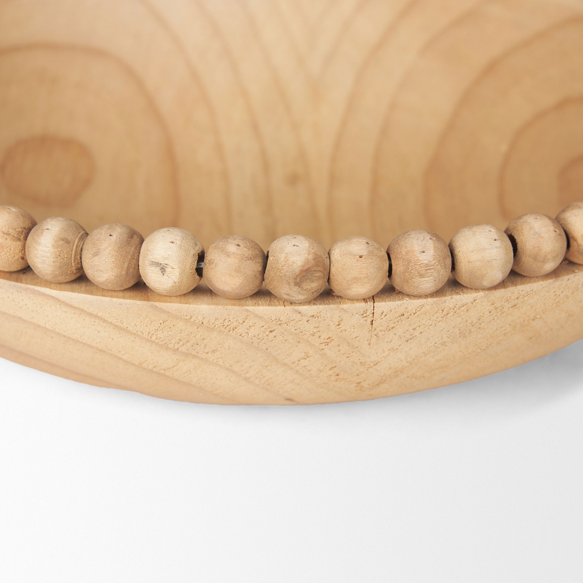 Wendell Light Brown Wood with Wood Bead Round Bowls, Decorative Bowl by Mercana, 12" length x 3.25" width x 12" height View 7