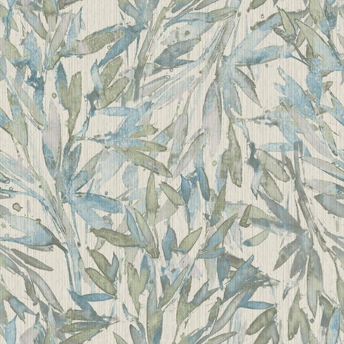Rainforest Leaves Blue & Green Wallpaper