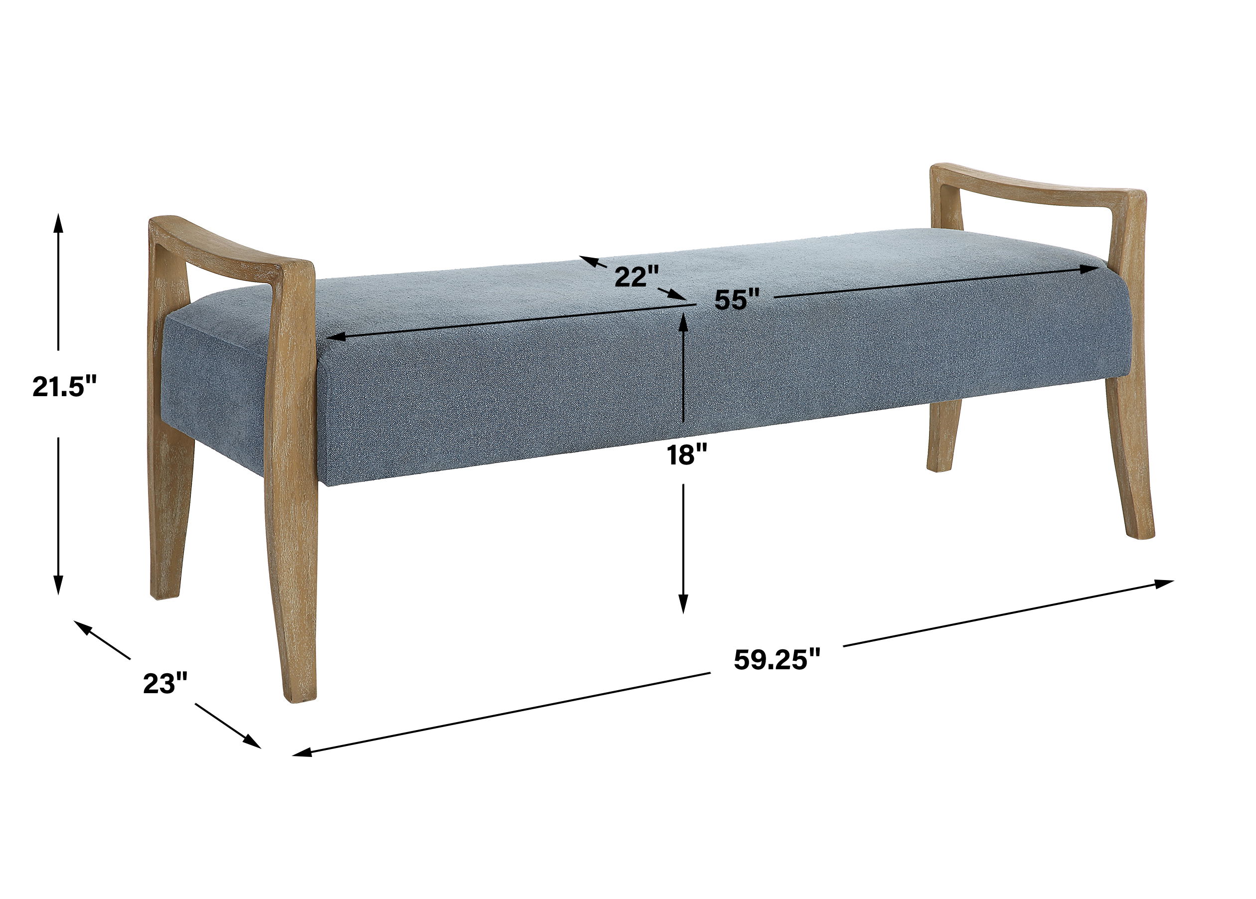 Daylight Sky Blue Bench, Furniture by Uttermost, 59.25" width x 23" height x 21.5" depth View 3