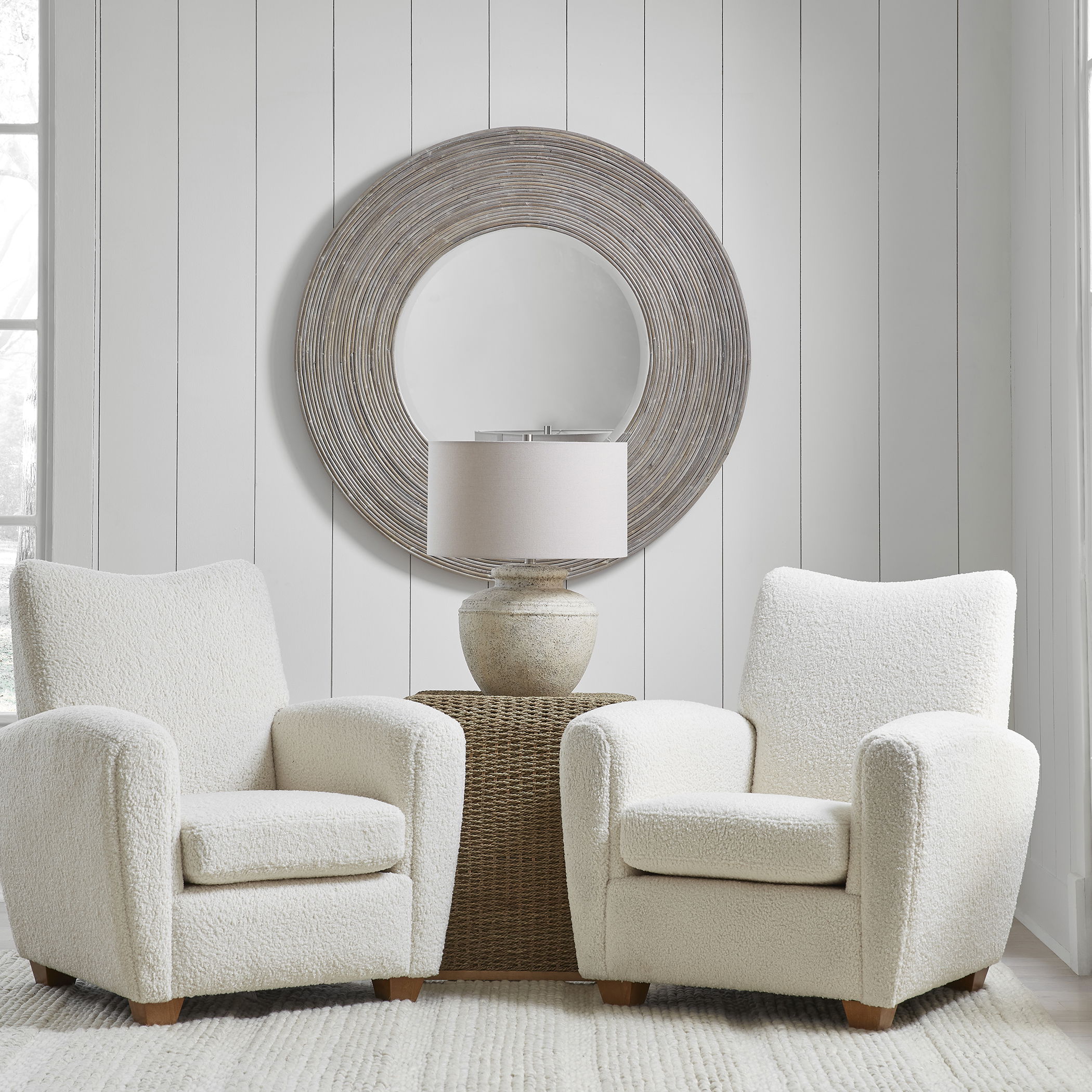 Vortex White Washed Round Mirror large image 