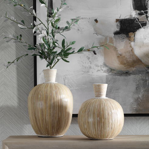 Islander White Washed Vases, S/2
