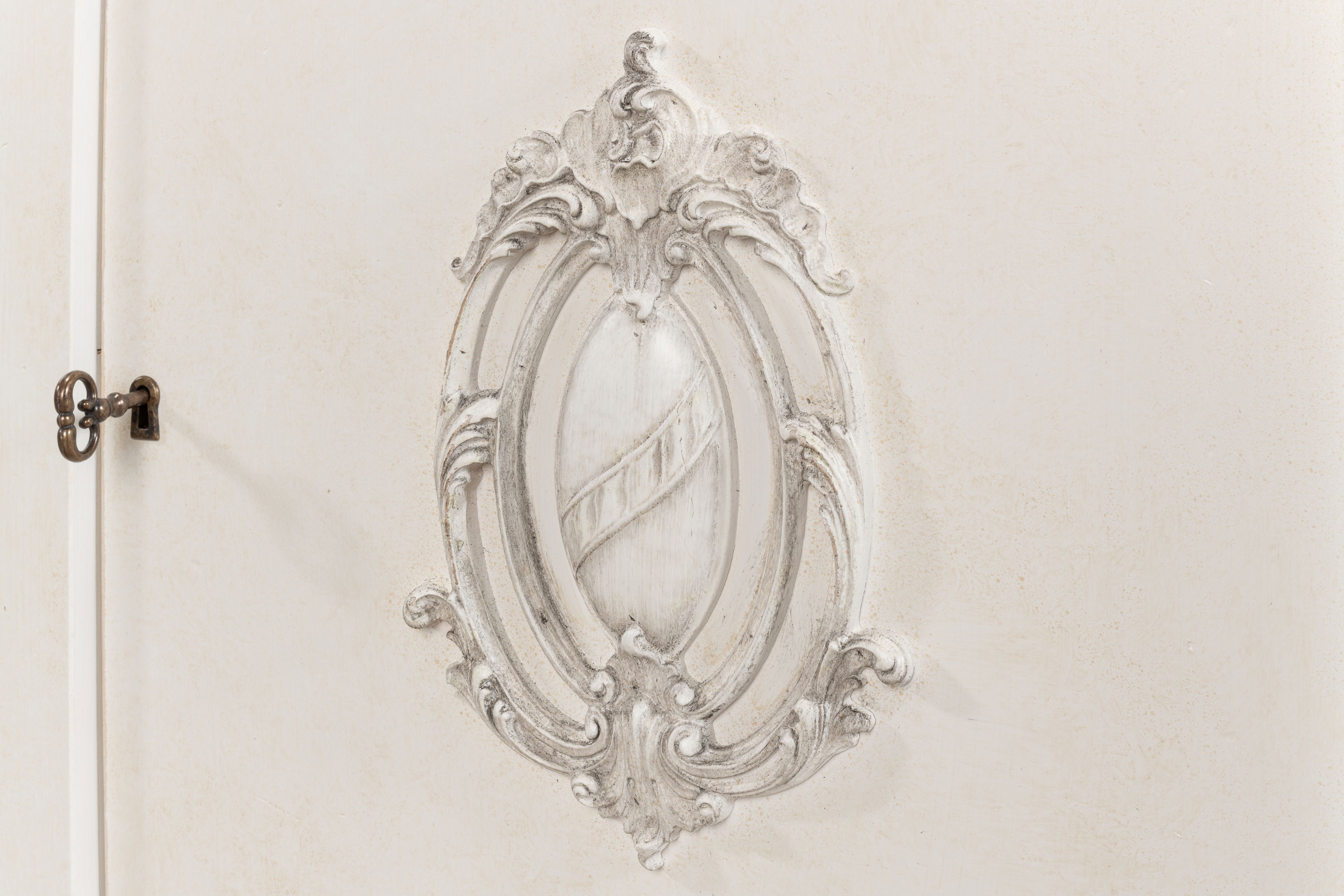 *Crested Wall Cabinet,White/White Finish, Cabinets & Sideboard by Sarreid, 96" length x 18" width x 39" height View 12