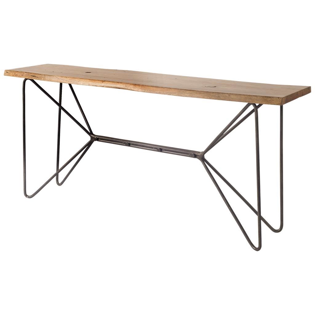 Papillion I 66L x 16W Natural Solid Wood and Iron Console Table, by Mercana, 66" length x 17" width x 29" height View 1