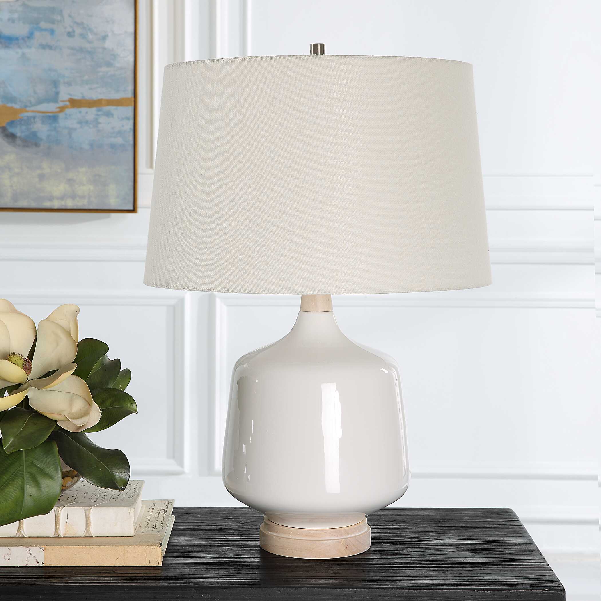 Opal Gloss White Table Lamp, by Uttermost, 17" width x 24.5" height x 17" depth View 4